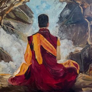 Monk in Meditation - Original Mixed Media Painting