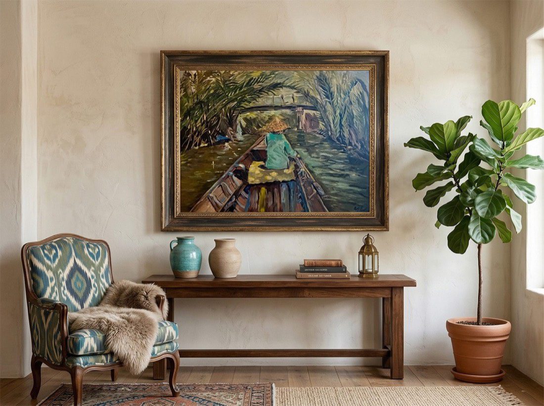 Silent Canal by Monique Paré hanging in a living room